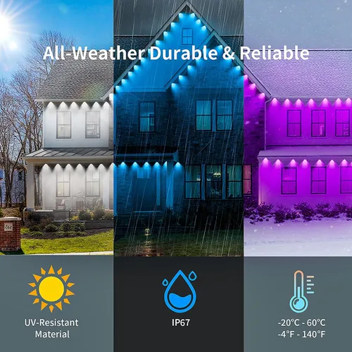 Miniatura 3 de KSIPZE Luces Permanentes para Exteriores Impermeables IP67, Luces LED Inteligentes RGB+IC para Aleros con Control por App y Botón, Más de 200 Modos
