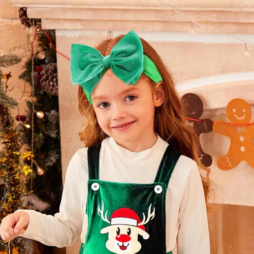 Miniatura 2 de YanJie Diademas de Navidad para niñas, lazo de pelo rojo, lazos de terciopelo verde, lazos para recién nacidos, cintas para el pelo de nailon