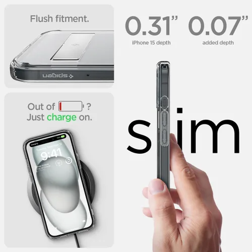 Miniatura 7 de Spigen Funda ultra híbrida S MagFit diseñada para iPhone 15 (2023) [Kickstand] [Amti Yellowing], compatible con MagSafe, color negro