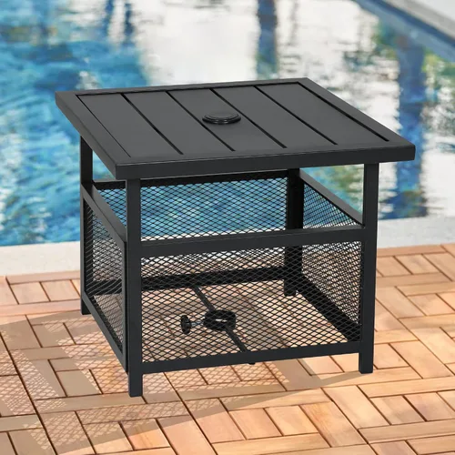 Miniatura 7 de Crownland Mesa auxiliar cuadrada para patio al aire libre con agujero para sombrilla de 1.57 pulgadas para jardín, piscina, patio trasero