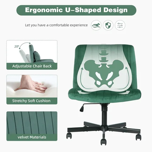 Miniatura 4 de Silla cruzada con ruedas, silla de oficina con patas cruzadas con ruedas, silla de oficina sin brazos, sillas de escritorio de terciopelo con ruedas