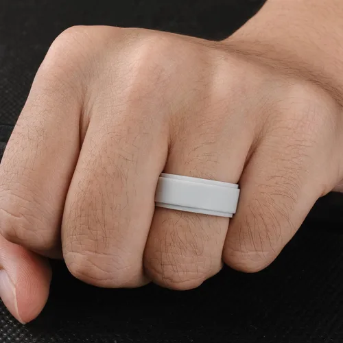 Miniatura 6 de Egnaro Silicone Wedding Rings Mens, Inner Arc Breathable Design Silicone Rings for Men, 7 Rings 4 Rings 1 Ring Step Edge Rubber Wedding Engagement