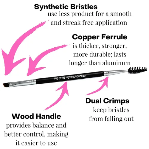 Miniatura 4 de Beauty Junkees Cepillo de cejas en ángulo con carrete, cepillo para cejas y peine con ángulo delgado firme para relleno, tinte, delineador