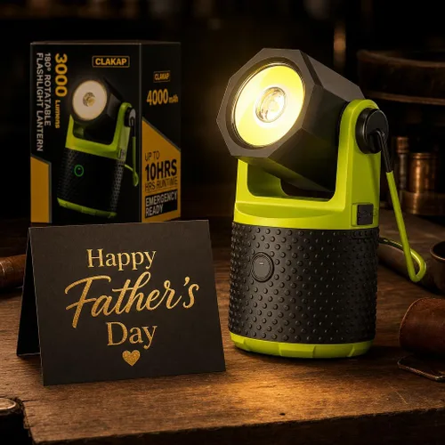 Miniatura 9 de CLAKAP Linterna LED para campamento, linterna recargable de 3000 lúmenes, linterna giratoria de 180°, luz de campamento portátil con cargador