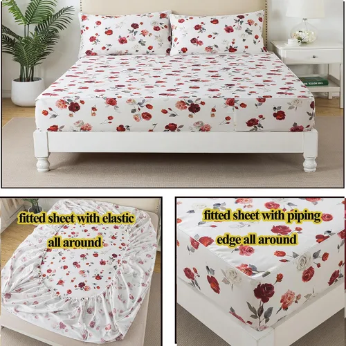Miniatura 5 de FADFAY Juego de sábanas de rosas blancas, ropa de cama vintage floral de rosas, ropa de cama estilo rústico, 100% algodón egipcio percal, 800 hilos