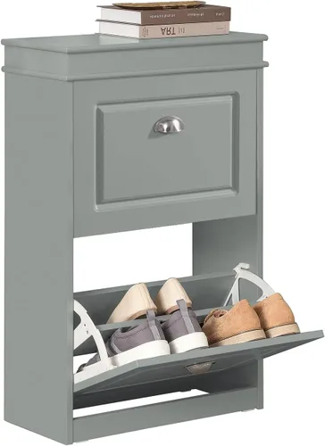 Miniatura 21 de Haotian Banco de Zapatos de Pasillo Blanco, Zapatero Estrecho de Entrada, Pequeño Armario de Zapatos con 1 Cajón Abatible y Cojín de Asiento