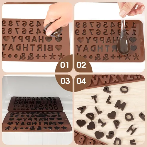 Miniatura 5 de Moldes de silicona para letras y números de chocolate con símbolos de decoración de pasteles de feliz cumpleaños, 2