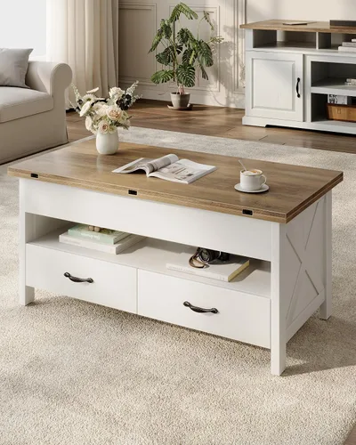 Miniatura 9 de Marsail Mesa de Centro Elevable de 40", Mesa de Centro 4 en 1 con Compartimento Oculto, 1 Estante Abierto y 2 Cajones, Mesa Central Multifuncional