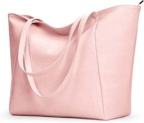 Miniatura 16 de KALIDI Bolso Tote Grande de Cuero Vegano para Mujer, Bolso de Hombro, Casual, con Cremallera, para Trabajo, Fin de Semana, Estilo Hobo, 23L