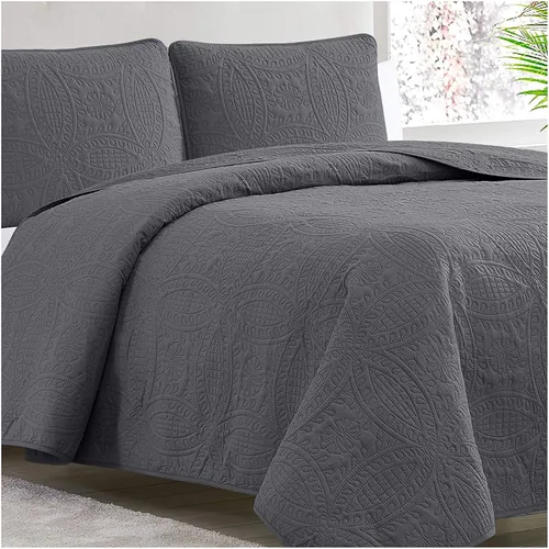 Mellanni - Juego de colcha para cama individual con funda de almohada - Cubierta de ropa de cama con tecnología de acolchado ultrasónico - Juego de