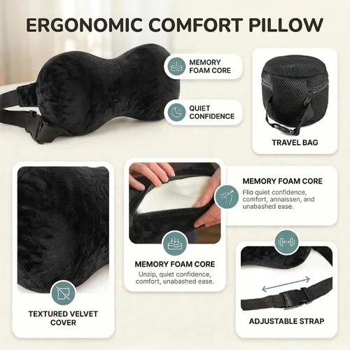Miniatura 7 de Almohada para el cuello del automóvil para conducir, almohada de espuma viscoelástica con bolsa portátil fácil de transportar, almohada compacta