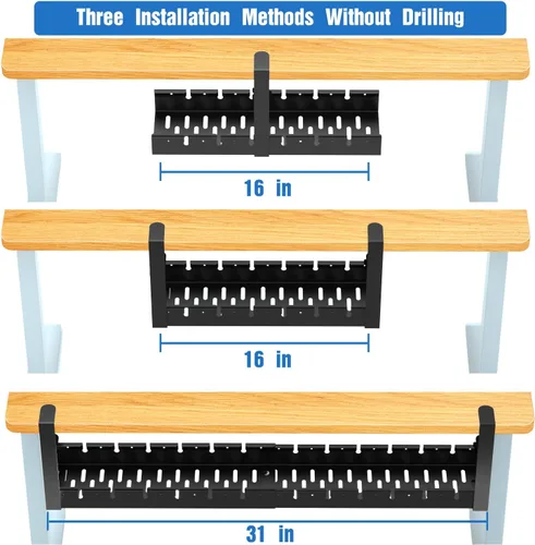 Miniatura 3 de Sin Perforación Extensible para Gestión de Cables Debajo del Escritorio, Bandeja de Gestión de Cables de Metal Debajo del Escritorio con Abrazadera