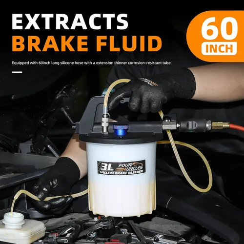 Miniatura 4 de FOUR UNCLES Kit de bomba de vacío de purga de frenos - Extractor neumático de líquido de frenos con botella de recarga de 1 litro para purga