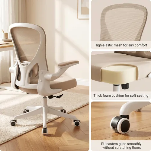 Miniatura 5 de Silla de Oficina Ergonómica con Soporte Lumbar Ajustable y Reposabrazos Abatibles - Silla de Escritorio de Computadora de Respaldo Alto con Cojín