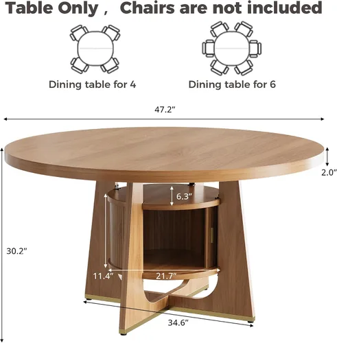 Miniatura 2 de IRONCK Mesa de comedor redonda de 47 pulgadas para 4-6 personas con armario de almacenamiento integrado, mesa de cocina moderna de mediados de siglo