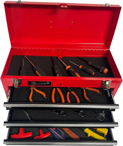 Miniatura 6 de Caja de herramientas portátil de metal Homak, de 20 pulgadas, con 3 cajones, pequeño cofre de herramientas con forros EVA, cajones deslizantes