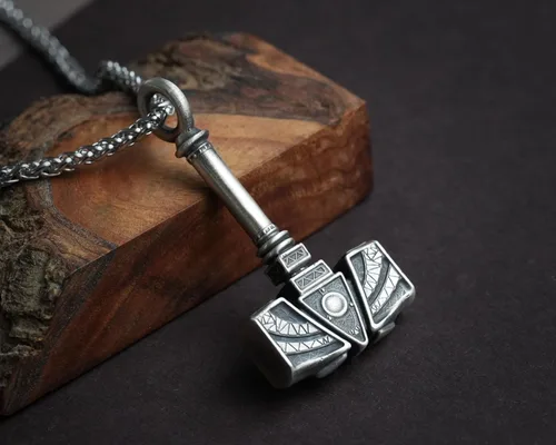 Miniatura 163 de Viking Thors Hammer Necklace Pendant - Vegvisir Aegishjalmur Helm of Awe Raven Huginn Muninn Pendant Necklace Amulet Talisman - Thor Necklace