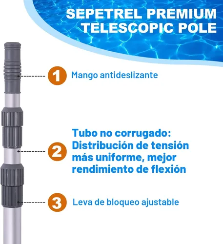 Miniatura 2 de Sepetrel Poste de piscina – Postes telescópicos profesionales de limpieza de piscina de 12 pies, poste telescópico ajustable, para red