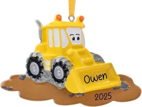 Miniatura 7 de Adorno de Navidad personalizado para retroexcavadora 2026, personalización gratuita Excavadora amarilla, excavadora poderosa, adorno de excavadora