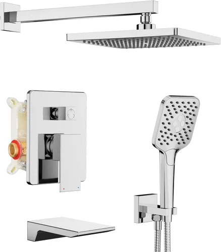 Gabrylly Sistema de ducha con boquilla de bañera, juego de grifo de ducha montado en la pared para baño con cabezal de ducha de lluvia de alta