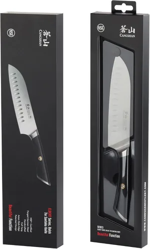 Miniatura 7 de Cangshan Cuchillo Santoku de acero alemán forjado de 7" de la serie ELBERT (negro)