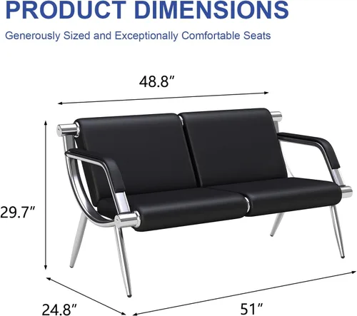 Miniatura 2 de KINTNESS Silla de sala de espera de 2 asientos, silla de recepción de piel sintética, muebles de vestíbulo con brazos para aeropuerto, banco