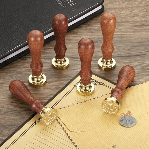 Miniatura 6 de PATIKIL Sello de cera del alfabeto I, sello de cera de sellado de letra inicial, clásico retro, cabeza de latón extraíble, mango de madera