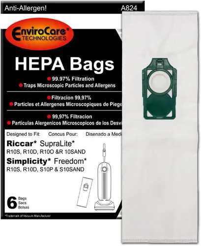 EnviroCare Bolsas de repuesto para aspiradora HEPA diseñadas para adaptarse a aspiradoras verticales Riccar SupraLite y Simplicity Freedom, con