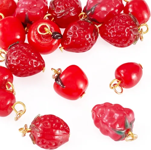 Miniatura 13 de Craftdady Colgantes colgantes de frutas, lindos colgantes de resina para alimentos, colgantes de manzana, naranja, piña, fresa, encantadores dijes