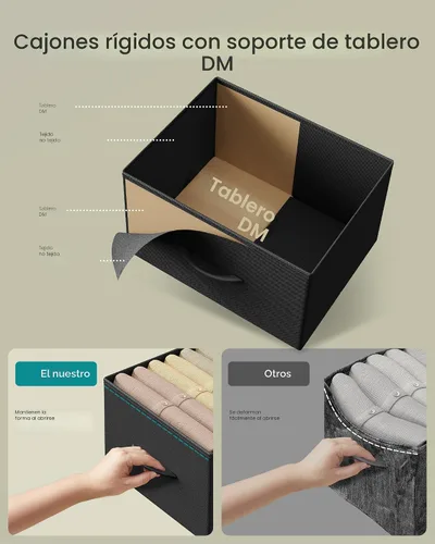 Miniatura 5 de SONGMICS Cómoda para dormitorio, cómoda, acero, MDF, 4 cajones de tela no tejida, unidad organizadora de almacenamiento, armario, entrada, negro