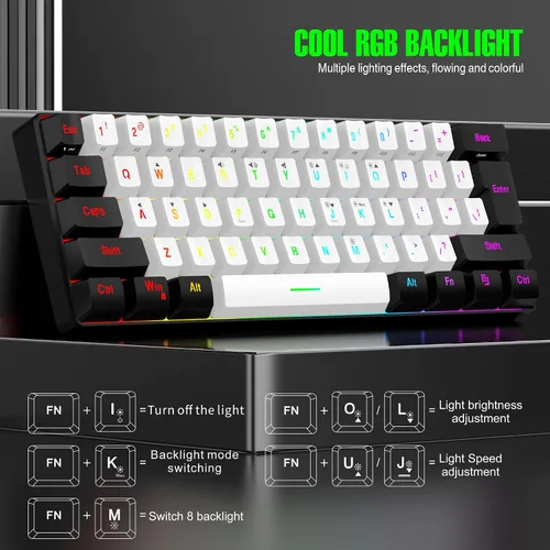 Miniatura 2 de 7KEYS Mini teclado para juegos con 60% con cable, 14+ modos de iluminación RGB, 25 teclas, sensación mecánica anti-fantasma, portátil ultra compacto