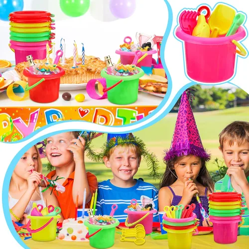 Miniatura 5 de Jexine 96 piezas de recuerdos de fiesta en la playa para niños, juego de 24 cubos de arena y palas para cubo de fiesta, caja de arena y mini cubo