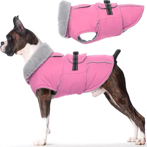 Miniatura 9 de Lelepet Abrigo cálido para perros – Chaleco reflectante impermeable de vellón con hebilla ajustable de gancho y bucle, chaqueta de invierno Rojo