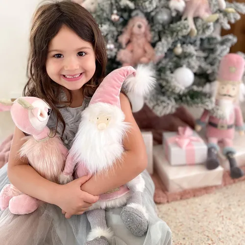 Miniatura 8 de MON AMI Freija The Pink Reindeer Plush – Juguete de reno rosa suave de 17 pulgadas con piel sintética y cuernos dorados Peluche navideño