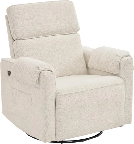 Miniatura 11 de Chenille Rocking Chair Nursery with Adjustable Headrest, 24" Extra Wide Swivel Rocker Recliner with Overstuffed Armrest, Oversized Power Rocker