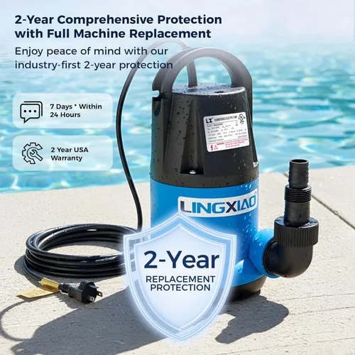 Miniatura 5 de Bomba de agua sumergible de 1/3 HP 2450GPH Bomba de agua termoplástica eléctrica portátil de transferencia con cable de 10 pies para piscina, tina