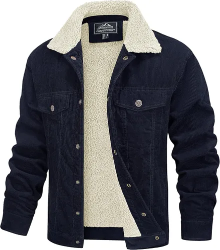 Miniatura 10 de MAGCOMSEN Chaqueta de pana para hombre, forrada con sherpa, cálida, gruesa, de camionero, con 5 bolsillos, para invierno