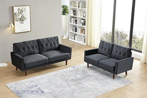 Miniatura 2 de Container Furniture Direct Sofás de terciopelo copetudo de estilo moderno para sala de estar con tapicería de tela suave y marco de madera maciza