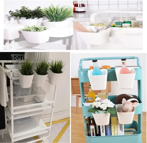 Miniatura 5 de Paquete de 6 portavasos colgantes, organizadores de pared, accesorios de carrito rodante, soportes colgantes para bolígrafos, contenedores