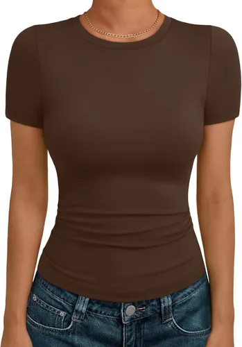 Miniatura 28 de AUTOMET - Camisetas básicas de manga corta para mujer, para verano, entrenamiento o gimnasio, con cuello redondo, ropa moderna estilo Y2K