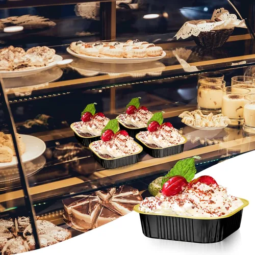 Miniatura 7 de EUSOAR Mini moldes para tartas con tapas, 12.3 onzas, 12.2 fl oz, 50 unidades cuadradas de aluminio para cupcakes con tapas, papel de aluminio