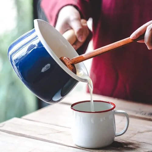 Miniatura 3 de Olla de leche esmaltada con doble salida de vertido, calentador de mantequilla, olla de leche para estufa, revestimiento interior esmaltado blanco