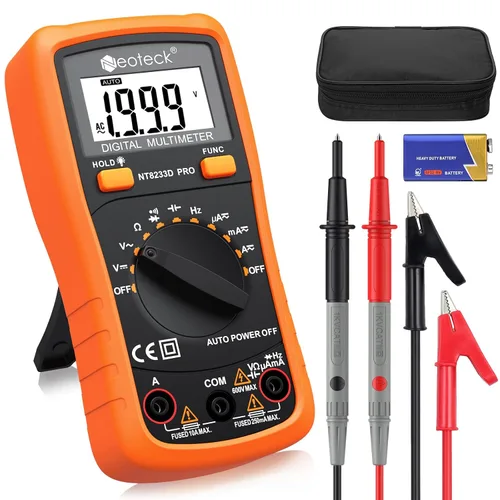 Miniatura 8 de Neoteck Multímetro digital de rango automático, medidor de voltaje Ohm de amplificador AC/DC con resistencia, continuidad, capacitancia y prueba