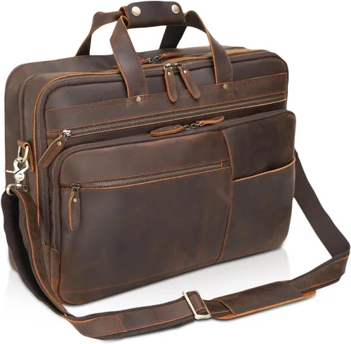 Miniatura 11 de Polare - Maletín de cuero de grano completo XL de 18 pulgadas para hombres, maletín de viaje de negocios, bolsa de mensajero para portátil de 17.3