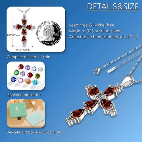 Miniatura 5 de Collar de cruz para mujer, plata de ley 925, joyería religiosa de piedra natal religiosa de Jesús
