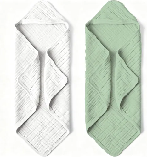 Miniatura 10 de Toallas de baño con capucha de muselina orgánica, paquete de 2 toallas de baño 100% algodón orgánico para bebés, bebés, niños pequeños, 32 x 32