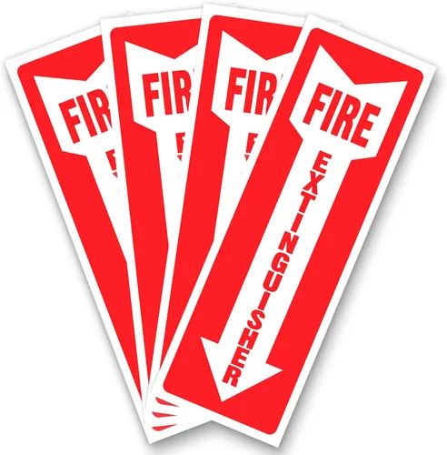 Letreros de extintor de incendios, calcomanías de señal de seguridad, paquete de 4 unidades, 4 x 12 pulgadas, vinilo de 5 mil, colores rojo y blanco