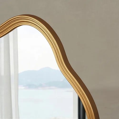 Miniatura 6 de SHYFOY Espejo de pared dorado antiguo, espejo decorativo asimétrico para decoración de pared, espejos ornamentados grandes irregulares para sala