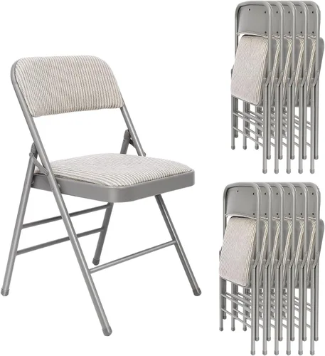 Miniatura 9 de Juego de 4 sillas plegables de tela con cojín acolchado y respaldo, asiento plegable para interiores y exteriores con marco de acero para el hogar