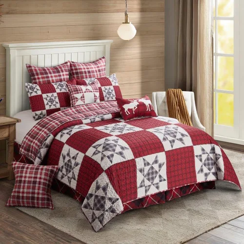 Miniatura 11 de Virah Bella Juego de ropa de cama King Lodge de 3 piezas, juego de edredón reversible rústico con fundas de almohada decorativas, panel familiar